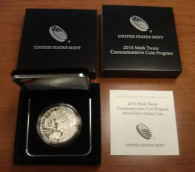 2016-P US Mint $1 Proof Mark Twain Commemorative Silver Dollar BOX & COA • $43.88