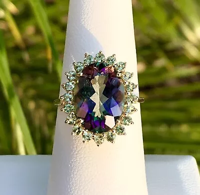 Large Mystic Topaz 10k Gold Ring • $269