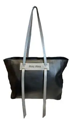 PRADA Black And Gray Grace Lux Double Strap Tote Leather Bag • $728.50