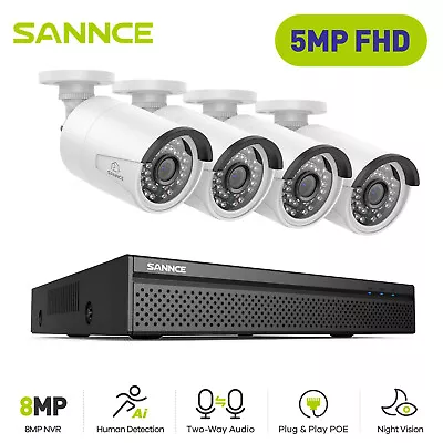 SANNCE 5MP 8CH NVR PoE Security Camera System AI Motion Detection Two Way Audio • $299.89