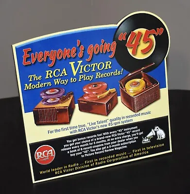 RCA VICTOR 45 Record Player Phonograph Stand Up Ad Sign Camden NJ Nipper • $24.99