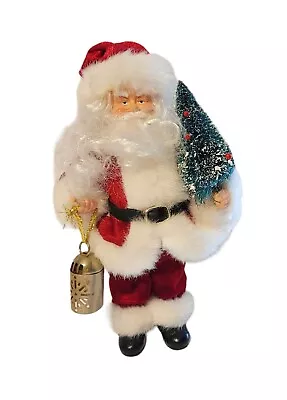 Vintage Santa 10  Figure Velvet Suit Tree Brass Lantern • $22.95