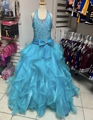 $299.99 • Buy Size 12 Sugar By Mac Duggal Zip Or Corset Back Turquoise Pageant Ballgown Dress