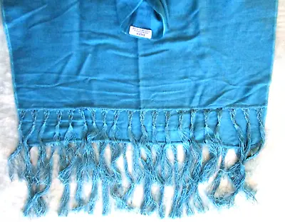 BAJRA HANDMADE Dk. AQUA CASHMERE SILK FRINGE PASHMINA SHAWL SCARF 22  X 92  • $78