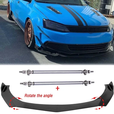 $94.15 • Buy Carbon Fiber Front Bumper Chin Lip Splitter +Strut Rods For VW Jetta MK5 MK6 MK7