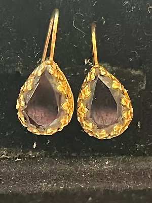 VINTAGE Stunning 14K Gold Pigeon Blood Garnet Drop Earrings 2.7g BOHO Victorian • $200