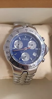 £750 • Buy Rare Ebel Sportwave Quartz Chronograph Tachymeter Swiss Watch E9251641 Blue