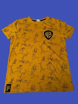 Warner Bros Men's Tee Mustard Character Print Size Large 100yrs Cotton • £15