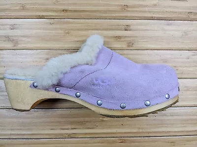 UGG Australia Kalie5426 Wooden Clog Size 7 Pink Suede Shearling Lined EUC *READ* • $37