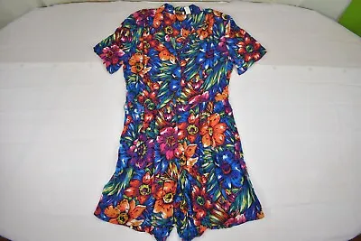 Nouveau Women Vintage Floral Double Tropical Vintage 90s Rayon Romper Sz 13/14 • $18.99