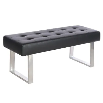 Long Dining Bench Shoes Stool Side Chair Window Seat Button PU Leather Metal Leg • £69.95