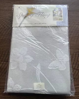 Spring Tablecloth Ivory Damask Flowers And Butterflies 60x84 Oblong NIP • $19.99