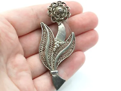 Large Vintage Solid Silver Flower Brooch  Filagree  BR30 • $61.01