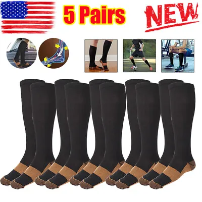 5 Pairs Copper Compression Socks 20-30mmHg Graduated Support Mens Womens S/M-XXL • $11.55