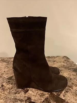 Gabriella Rocha Brown Leather Square Wedge Boots Women’s Size 9M [B6] • $15