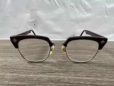 Vintage B&L USA 5 1/2 22_46 Safety BROWN Horn Rim Eyeglasses MCM BAUSCH+LOMB • $74.99