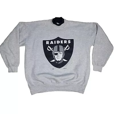 Vtg Oakland Raiders Sweater Mens XL Gray Black Dodge Y2K Badge Loose Oversized  • $29.95