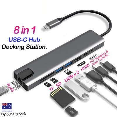 $37.85 • Buy 8 In 1 Type-C HUB Ethernet USB C Adapter MacBook Windows Multi Port 3.0 4K HDMI