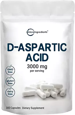 Micro Ingredients D Aspartic Acid Pills DAA Supplement 3000Mg Per Serving 300 • $38.53