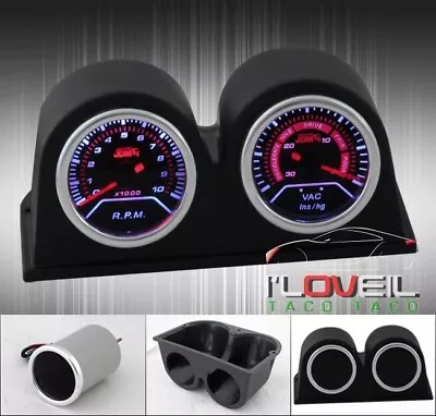 10K Rpm Tachometer + Vac Vacuum Gauge + Smoked Display Dual Pod Holder Combo Kit • $54.99