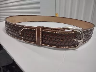 Genuine Leather Men's Brown Basket Weave Belt W/Snap-Off Buckle. *Fits 36 Pants. • $21.95