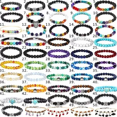 $4.07 • Buy 7 Chakra Beaded Natural Stone Bracelets Lava Hematite Diffuser Healing Yoga Gift