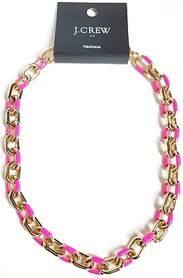 J.Crew Factory Enamel Link Statement Necklace Neon Fuchsia Pink Gold Plated NWT • $39.49