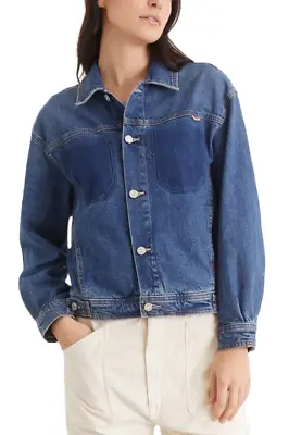 $398 - MOTHER The Back Road Sherpa Patchwork Denim Ja In Running Scissors XS • £67.48