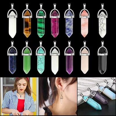 16PC+ Hexagonal Simulated Pointed Stone Quartz Energy Necklace Jewelry Pendant • $10.99