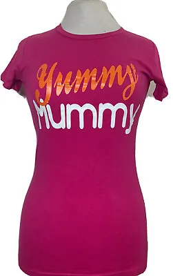 Yummy Mummy Sz Sm T-Shirt Earth Positive Gift For Mum Pink Organic Cotton UK8-10 • £11.50