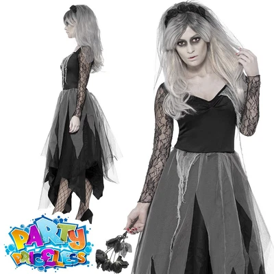£22.99 • Buy Ladies Graveyard Bride Costume Zombie Corpse Halloween Widow Fancy Dress Womens