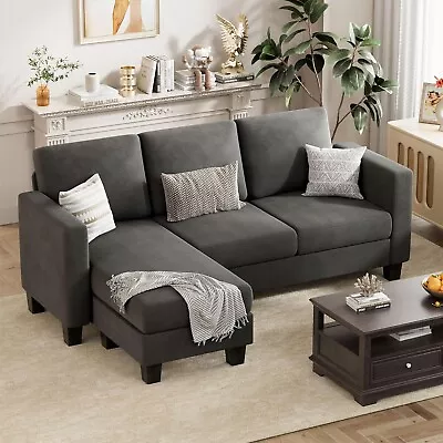 Dark Fabric L-Shaped Sectional Sofa Living Room Couch With Reversible Ottoman • $324.99