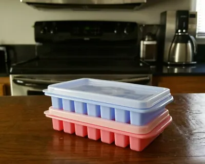 2PK Mini Ice Cube Trays With Lid Small Office Dorm Frig RV & Camper Pink & Blue • $11.97