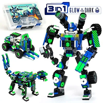 Robot Mech Building Blocks STEM Toy Glow In The Dark 3in1 Gift For Boys Kids • $22.99