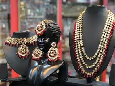 Indian Bollywood Bridal Jewelry Ethnic Fashion Kundan Pearl Necklace Set • $39.99