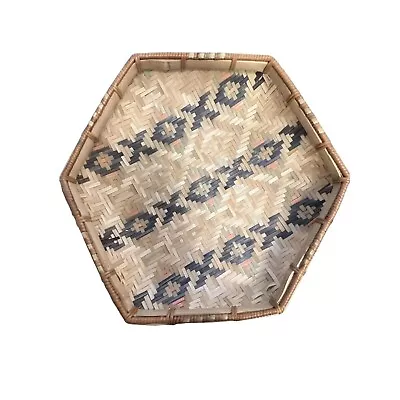 Vintage Southeast Asian Woven Bamboo Basket Bowl Hexagon Boho Wall Hanging 10x2 • $28