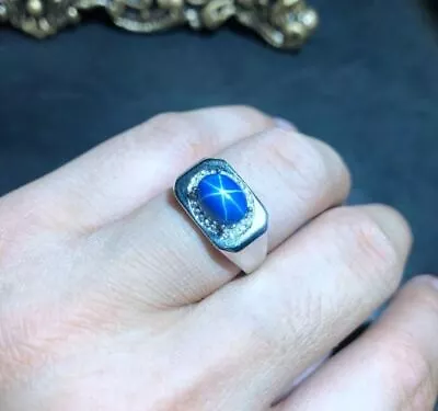 Unique Blue Star Sapphire Ring Handmade 925 Sterling Silver Lindy Star Ring • $66.60