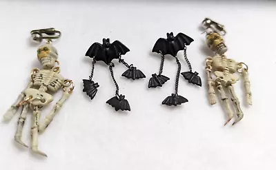 Vintage Halloween  Bat And Skeleton Earrings 2 Pair • $14.99