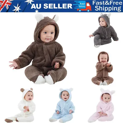 Newborn Baby Kids Boy Girls Bear Hooded Romper Jumpsuit Bodysuit Clothes Outfits • $17.14