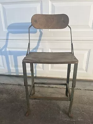 Rare Industrial Vintage UHL STEEL Toledo Metal Bar DRAFTING Chair Stool • $75