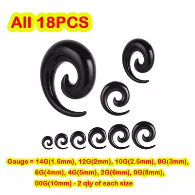 54Pcs Acrylic Stretching Kit 14G-00G Spiral Tapers Plugs Set Ear Gauge Eyelets • $6.59