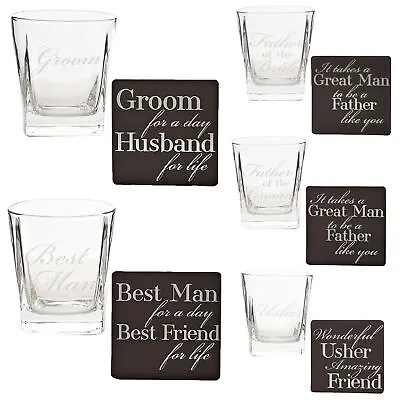 Wedding Whisky Glass And Coaster Set - Boxed Thank You Gift - Choose Design • £11.99