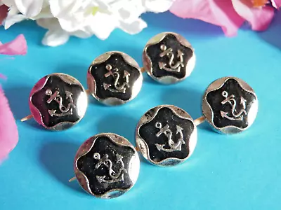 472B Chequerboard Buttons   Anchor Of Navy   Black Silver Lot 6 Buttons Vintage • £3.77