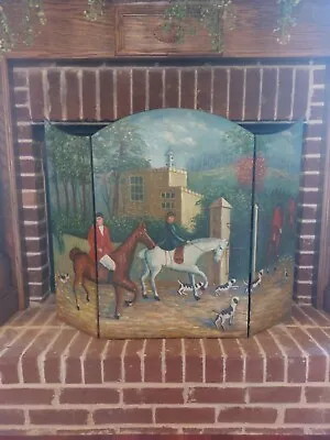 Decorative Hand Painted Wood Fireplace Screen Foxhunt Hounds Horses - 48 X 34 • $67