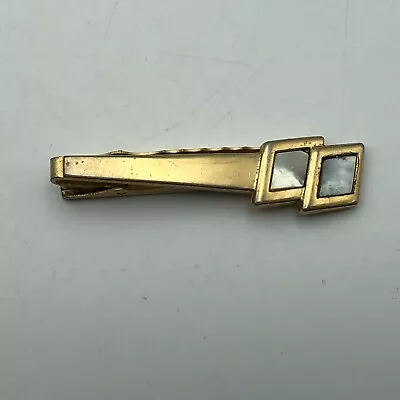 ANSON Tie Bar Clip Clasp Vintage Brass Tone W/Mother Of Pearl Signed Rough Poor • $5.06