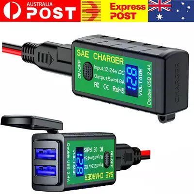 Waterproof 12V SAE To Dual USB Motorcycle Charger Adapter For Phone GPS AU • $22.68