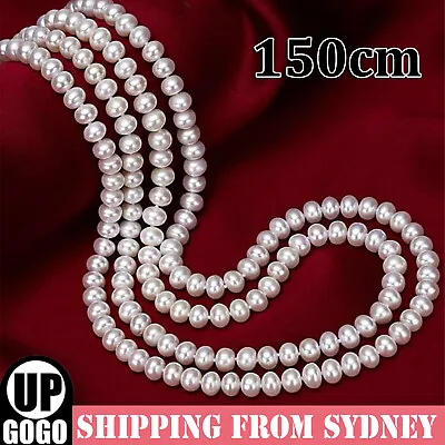 $6.99 • Buy 150cm Long Glass Faux Pearl Necklace 1920's Burlesque Snow Earing Wedding Party