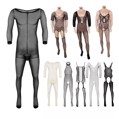 US Men Fishnet Bodystocking Full Body Stocking Tight Pantyhose Bodysuit Lingerie • $9.39