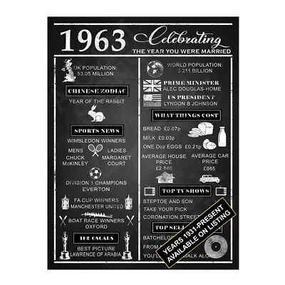 £3.95 • Buy Metal Sign Plaque Year You Were Married Wedding Anniversary Gift 60th 70th MC63