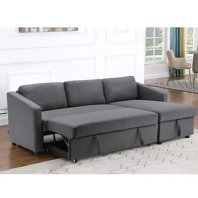 Corner Sofa Bed L Shaped Left/Right Hand Chaise With Storage Sleeper Beds Grey • £539.95